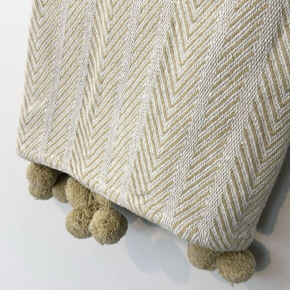 Pier 1 Chevron Pattern Pom Pom Throw Blanket 50”x60” - Picture 4 of 5
